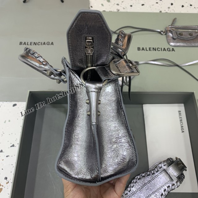 Balenciaga專櫃爆款油蠟銀色銀扣手提女包 638515 巴黎世家Neo cagole機車包 fyj2005